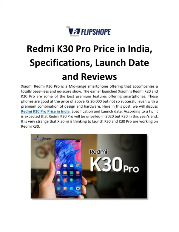 Redmi K30 Pro Price in India, Specifications, Launch Date and Reviews