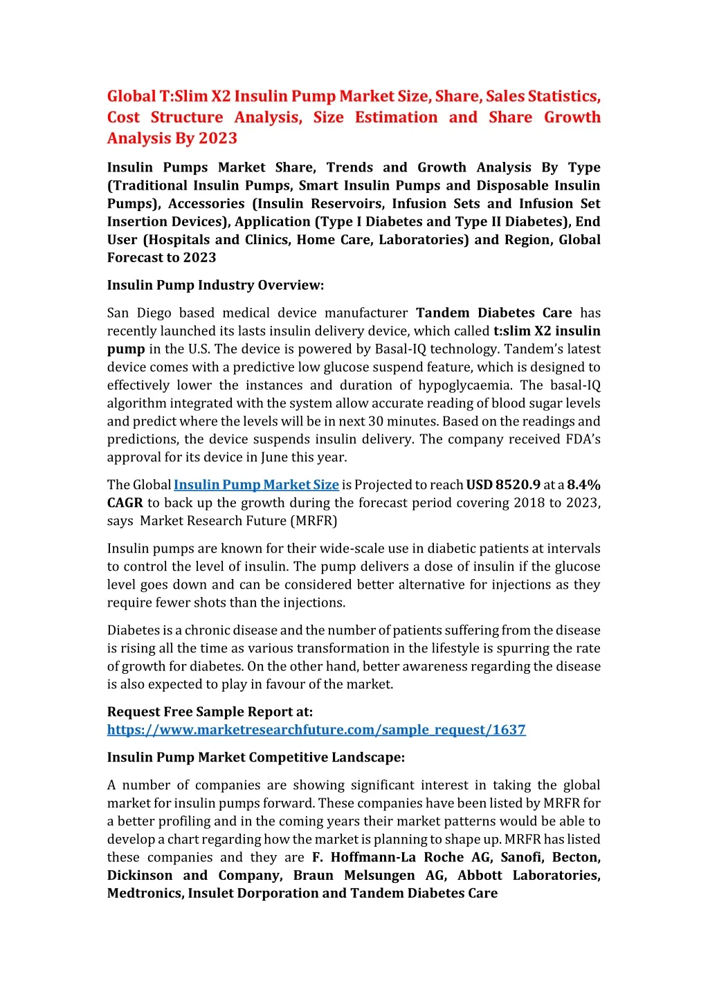 global t slim x2 insulin pump market size share