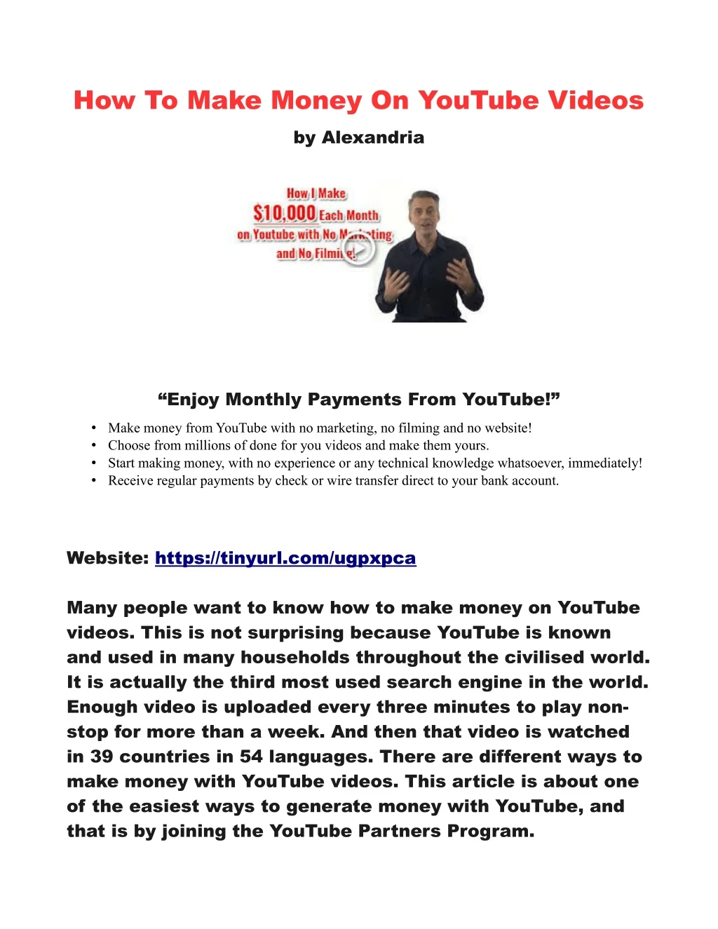 how to make money on youtube videos by alexandria
