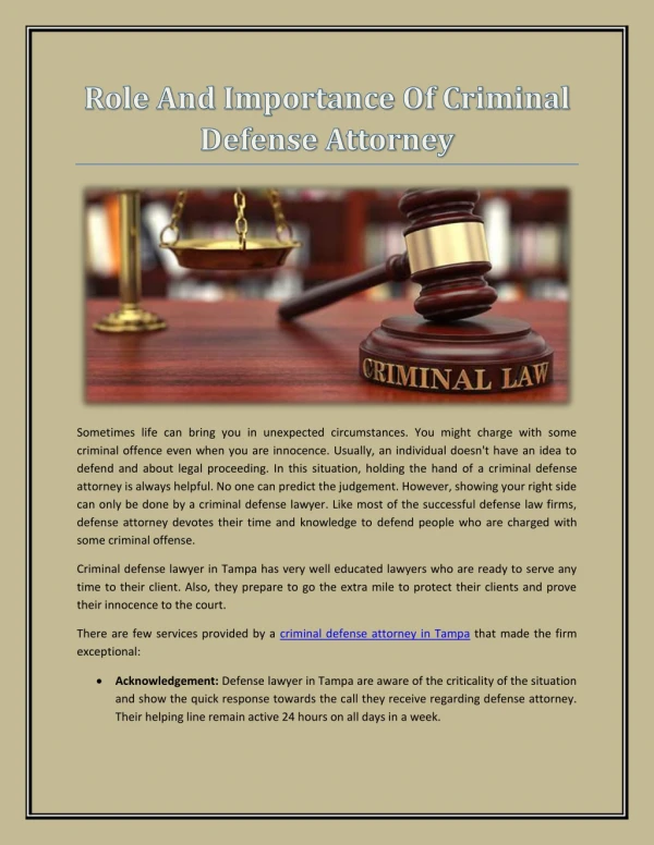 Role And Importance Of Criminal Defense Attorney