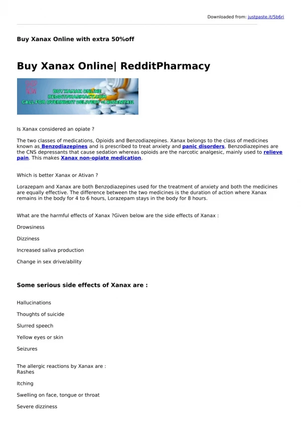 Buy Xanax Online with extra 50%off
