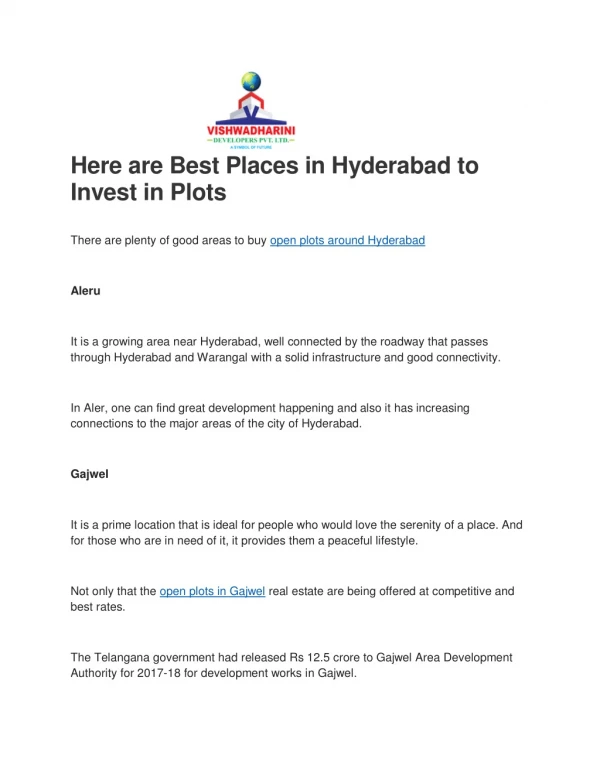 here are best places in hyderabad to invest