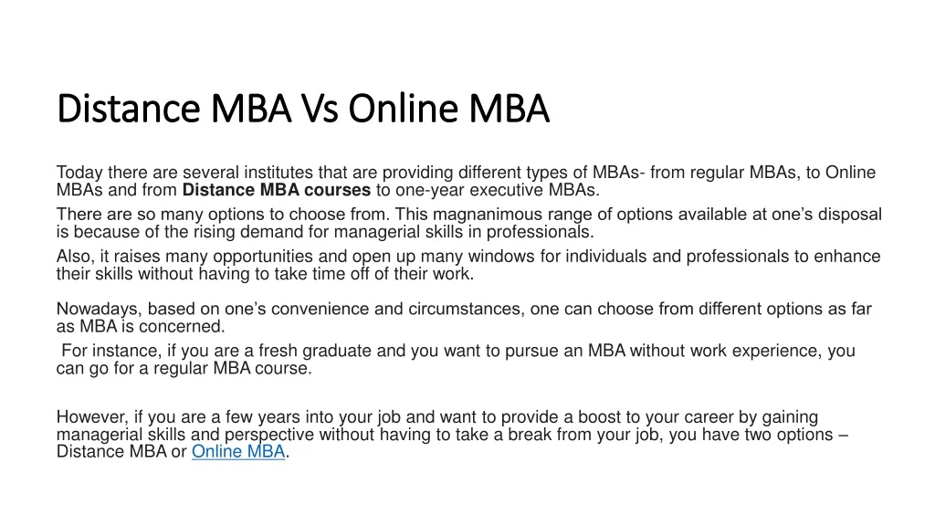 distance mba vs online mba