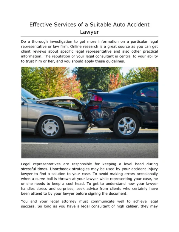 Effective Services of a Suitable Auto Accident Lawyer