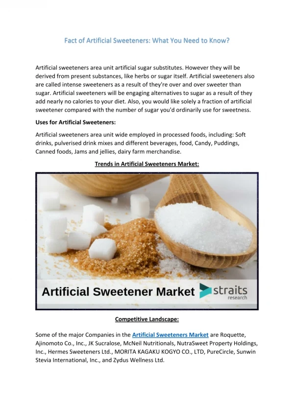 Artificial Sweeteners Market