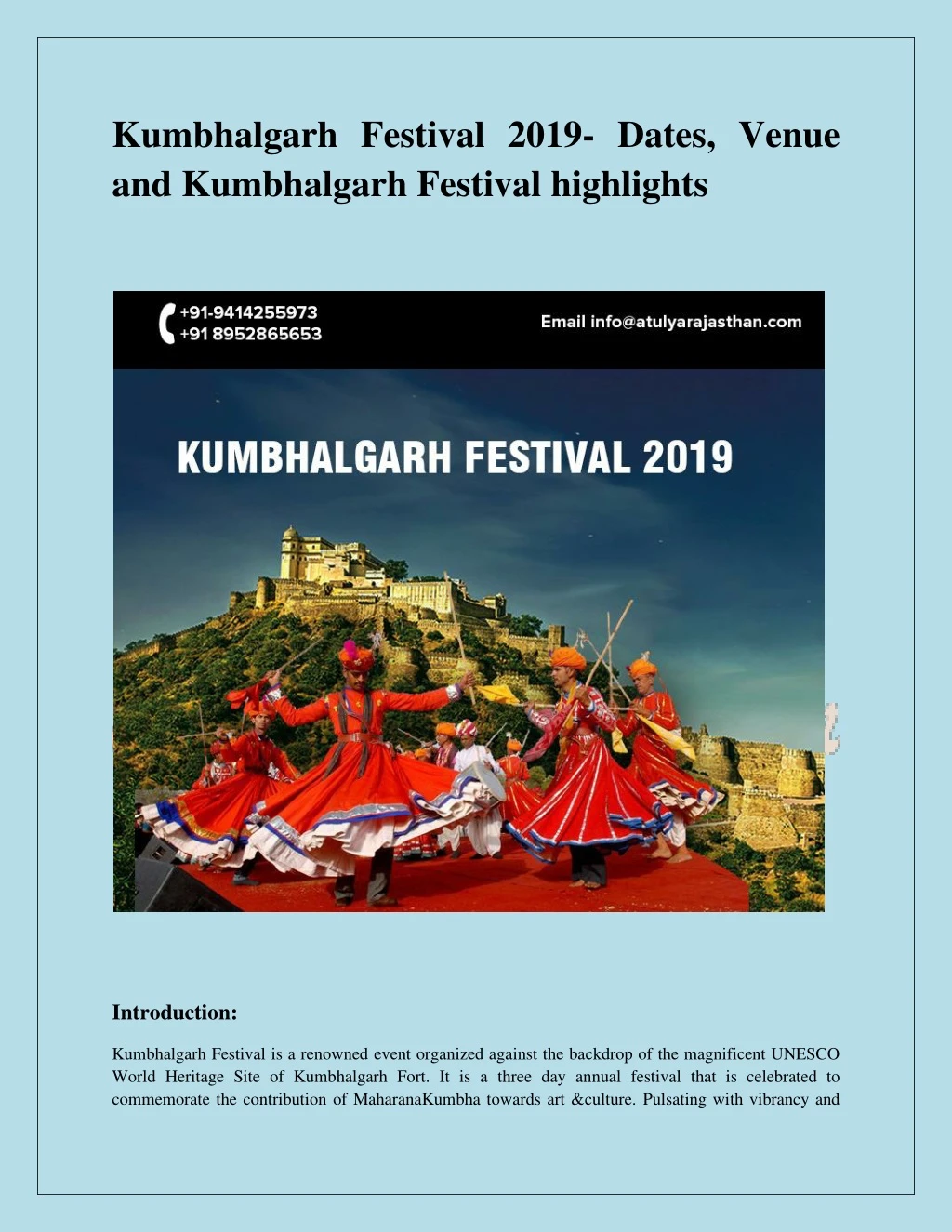 kumbhalgarh festival 2019 dates venue