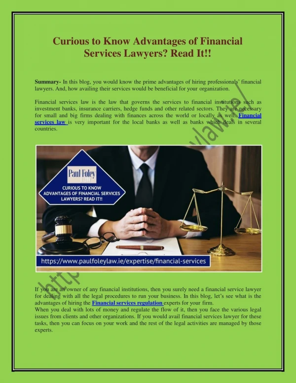 Curious to Know Advantages of Financial Services Lawyers? Read It!!