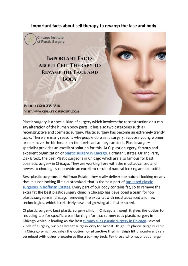 Important facts about cell therapy to revamp the face and body