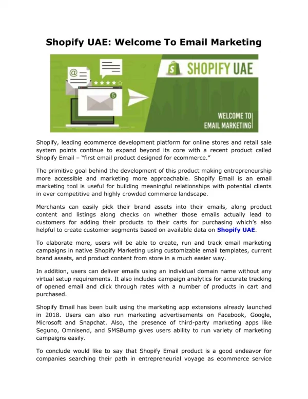 Shopify UAE: Welcome To Email Marketing
