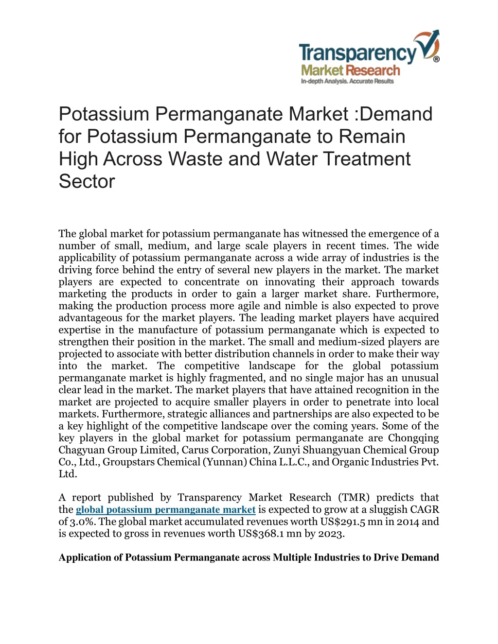 potassium permanganate market demand