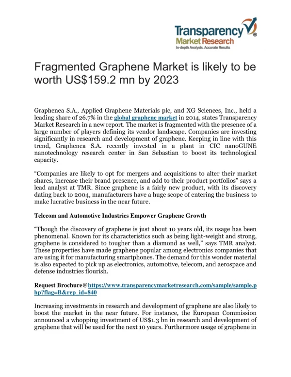 Fragmented Graphene Market is likely to be worth US$159.2 mn by 2023