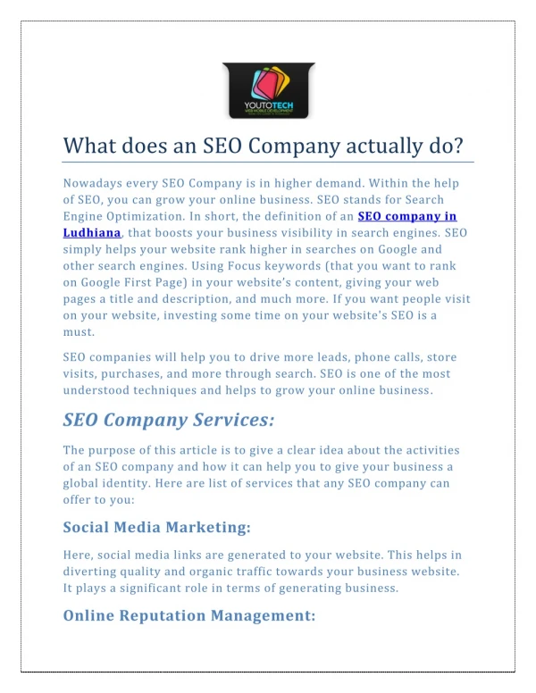 What does an SEO Company actually do - Youtotech Web Mobile Development