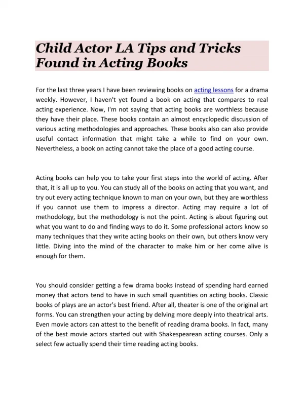 Child Actor LA Tips and Tricks Found in Acting Books