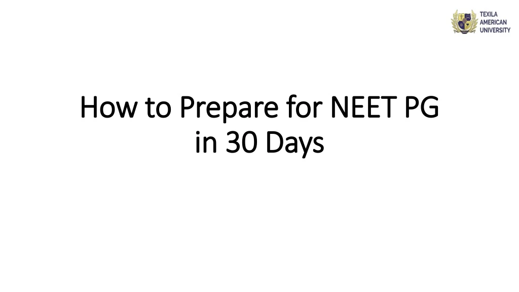 how to prepare for neet pg in 30 days
