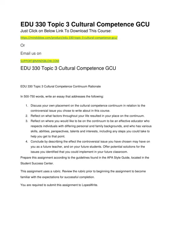 EDU 330 Topic 3 Cultural Competence GCU