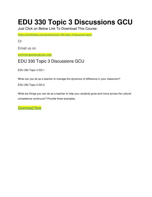 EDU 330 Topic 3 Discussions GCU
