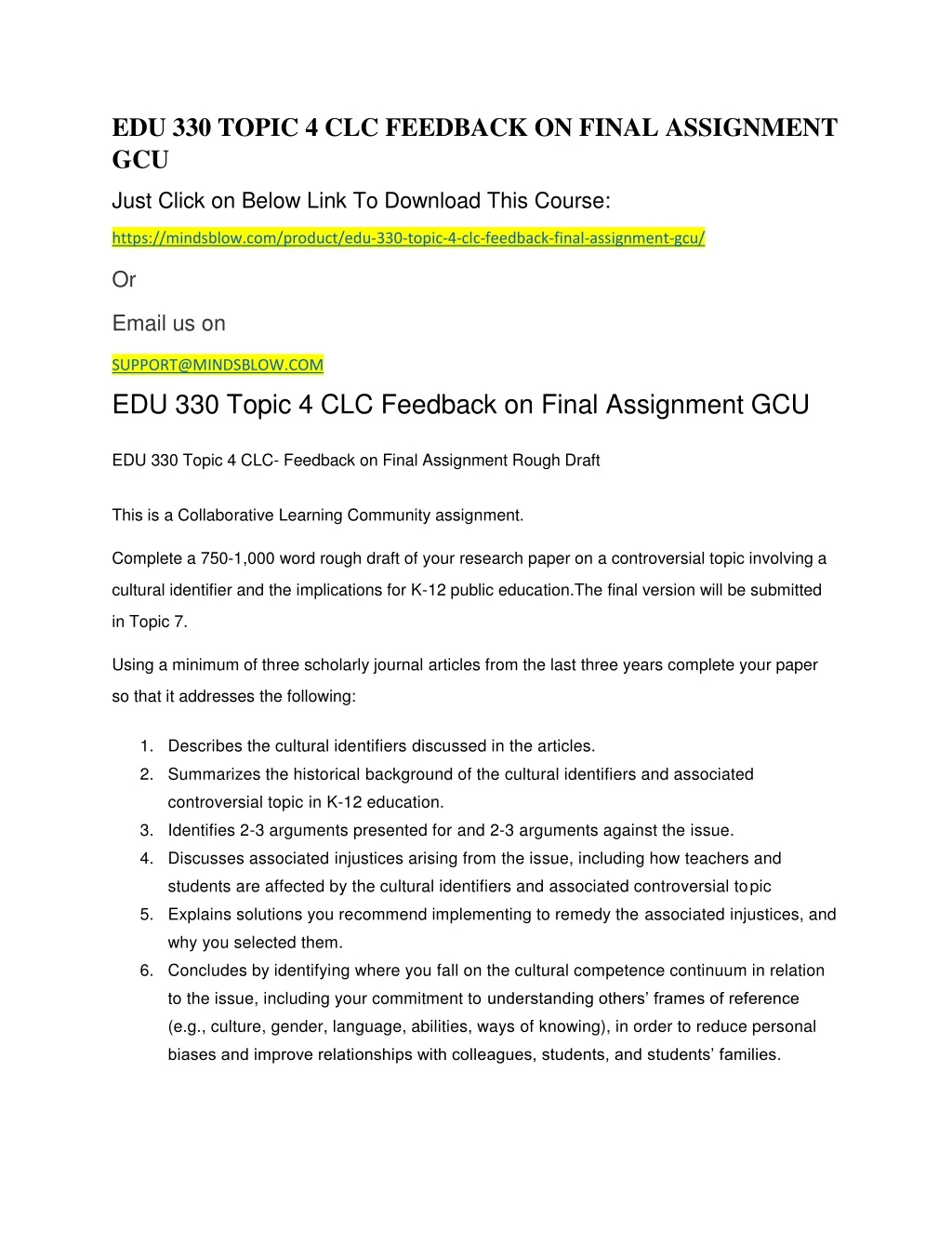 edu 330 topic 4 clc feedback on final assignment