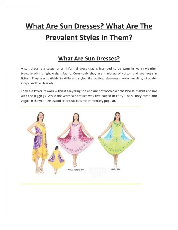 What Are Sun Dresses? What Are The Prevalent Styles In Them?