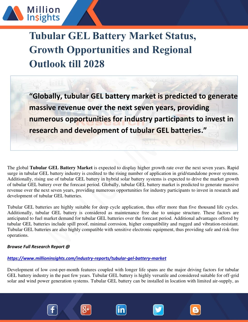tubular gel battery market status growth