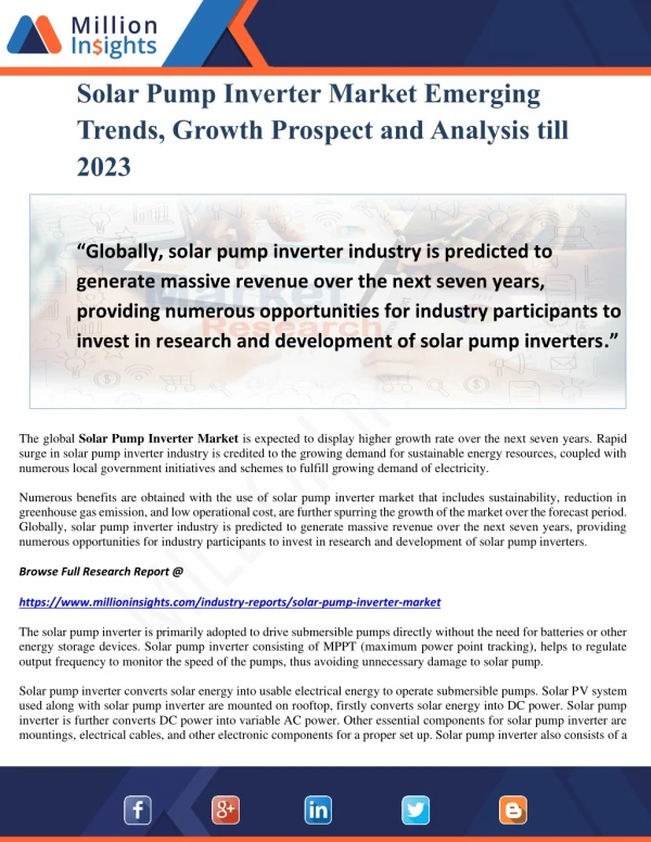 Solar Pump Inverter Market Emerging Trends, Growth Prospect and Analysis till 2023