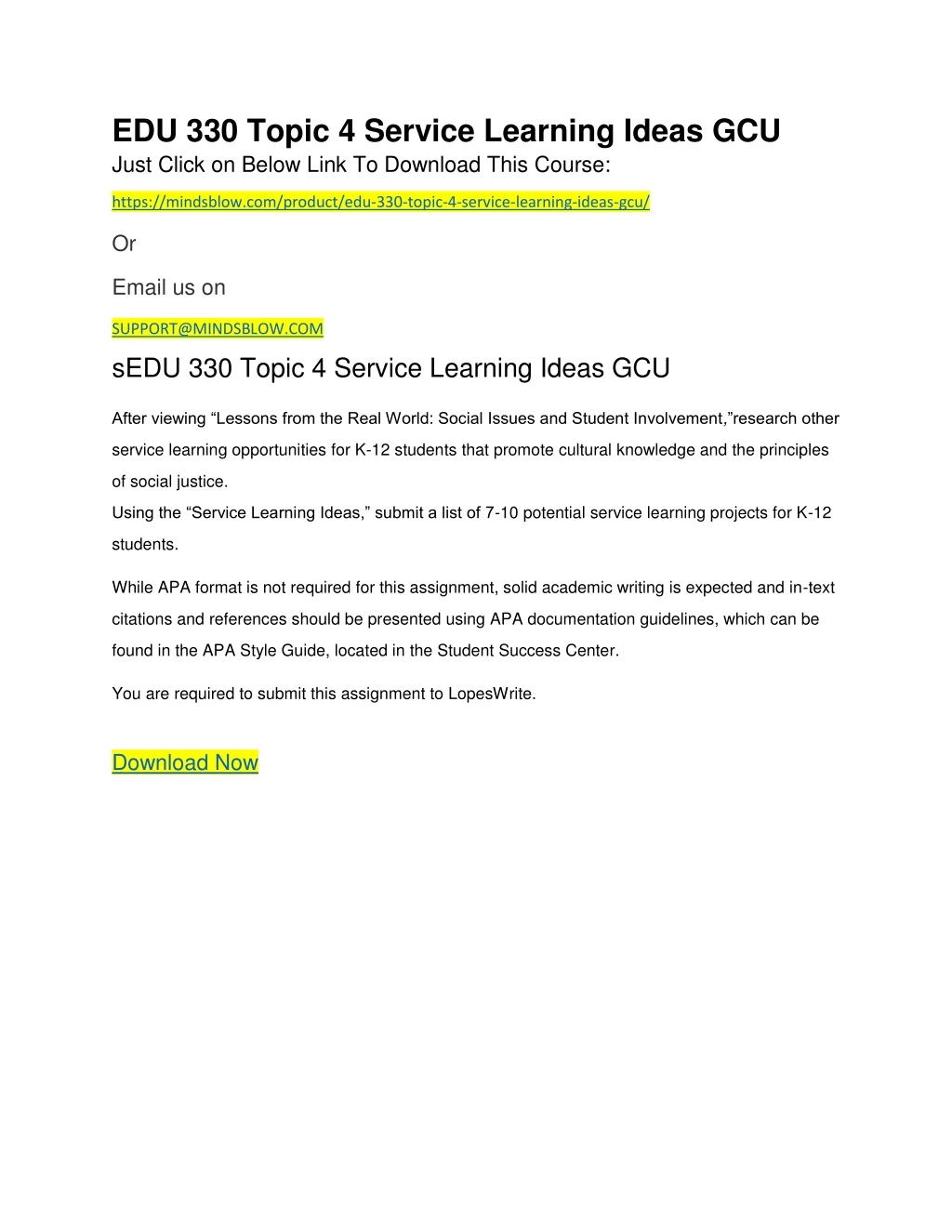 edu 330 topic 4 service learning ideas gcu just