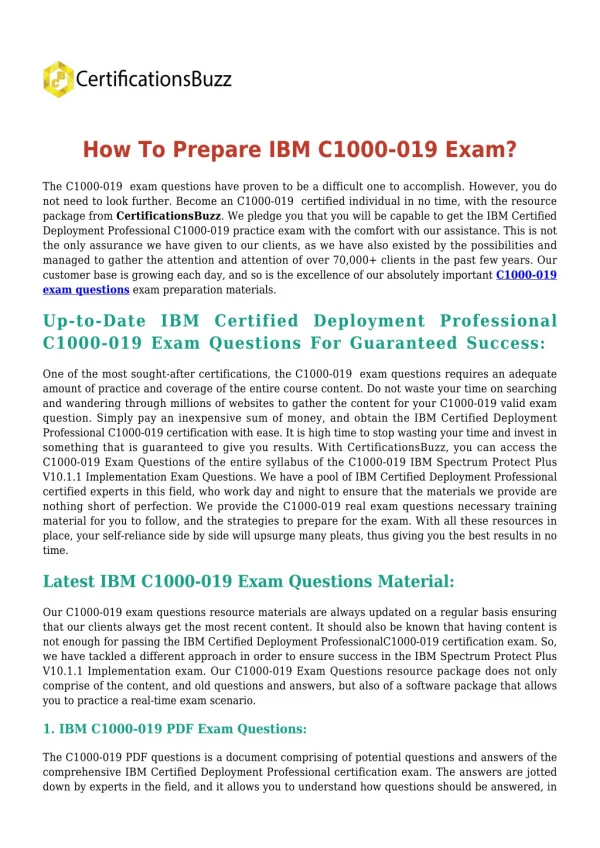 Shortcut To Success: IBM C1000-019 [2019] Exam Questions