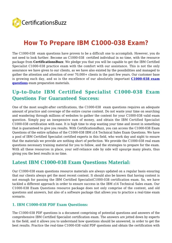 Get IBM C1000-038 [2019] Exam Questions To Gain Brilliant Result