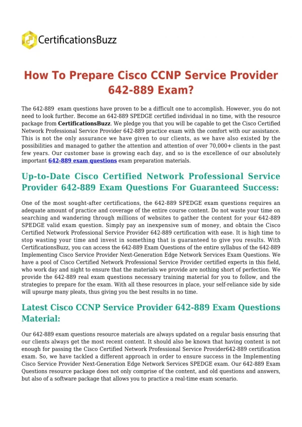 Cisco 642-889 [2019] Exam Questions: A Best Preparation Material