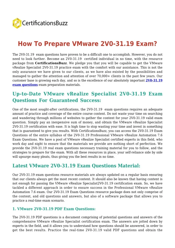 Quick Tips For VMware 2V0-31.19 [2019] Exam Get Actual Questions