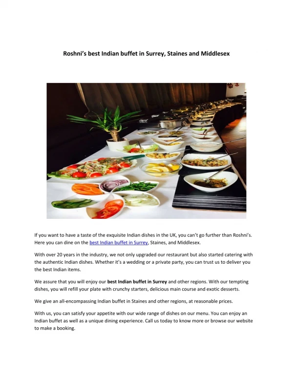Roshni’s – Best Indian Buffet in Staines, Surrey, And Middlesex