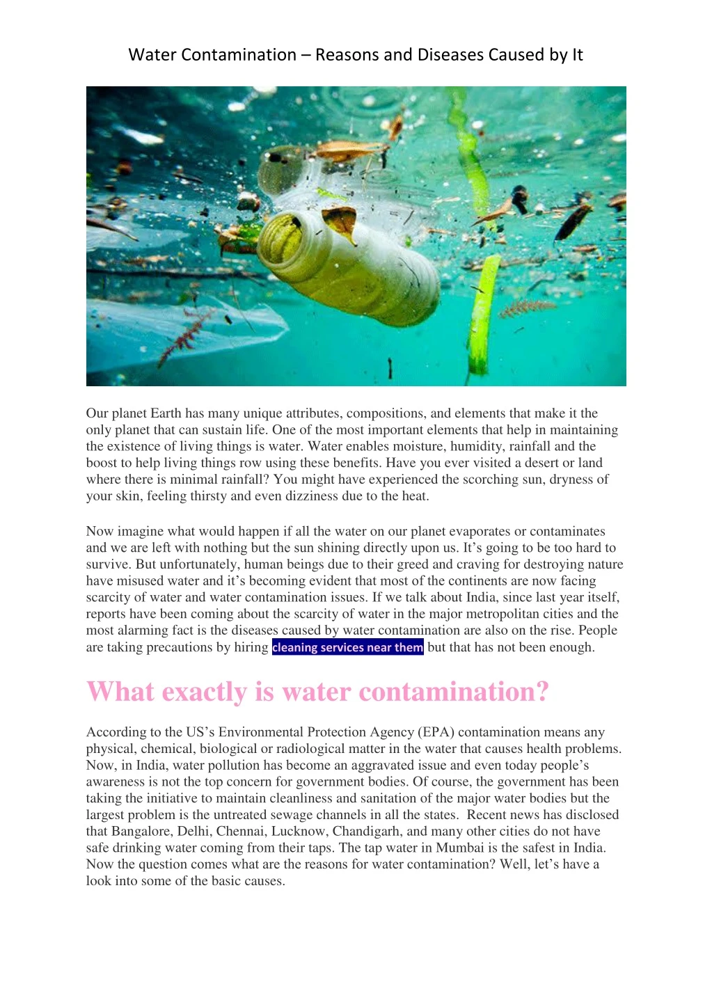 water contamination reasons and diseases caused