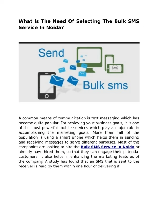 What Is The Need Of Selecting The Bulk SMS Service In Noida?