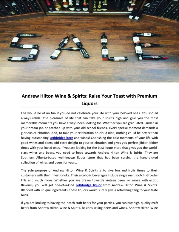 Andrew Hilton Wine & Spirits: Raise Your Toast with Premium Liquors