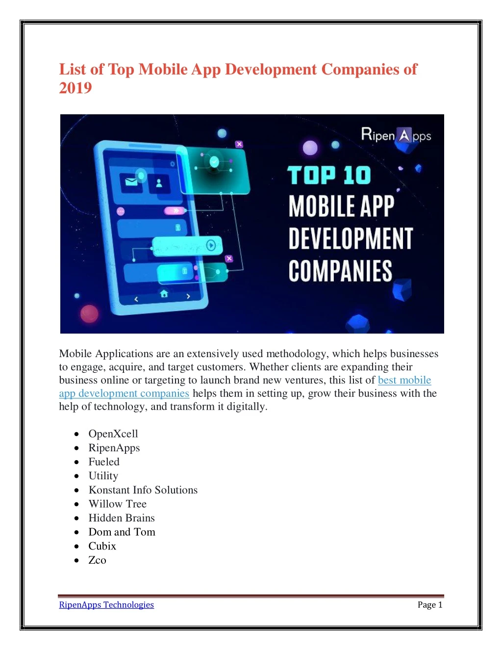 list of top mobile app development companies
