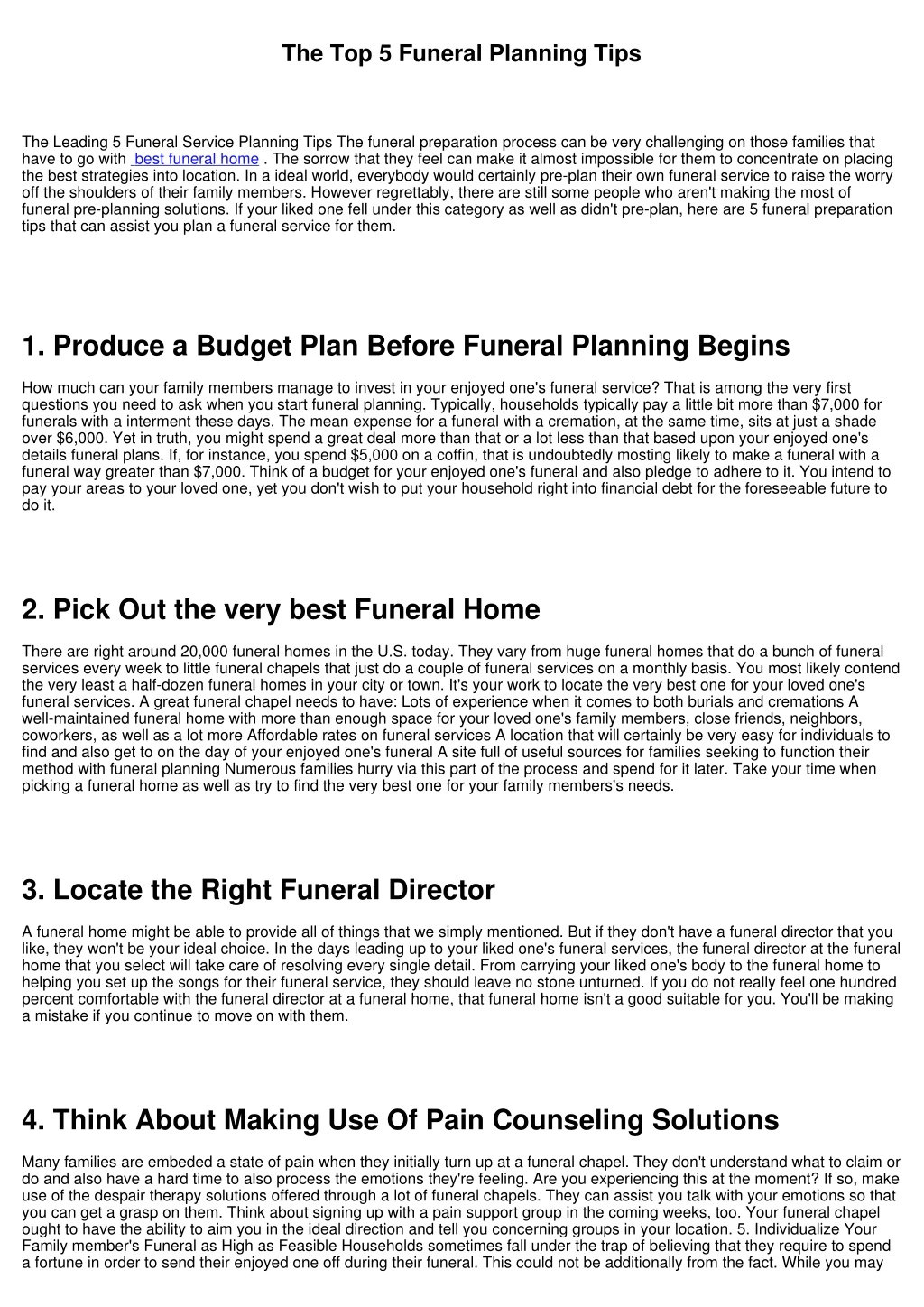 the top 5 funeral planning tips