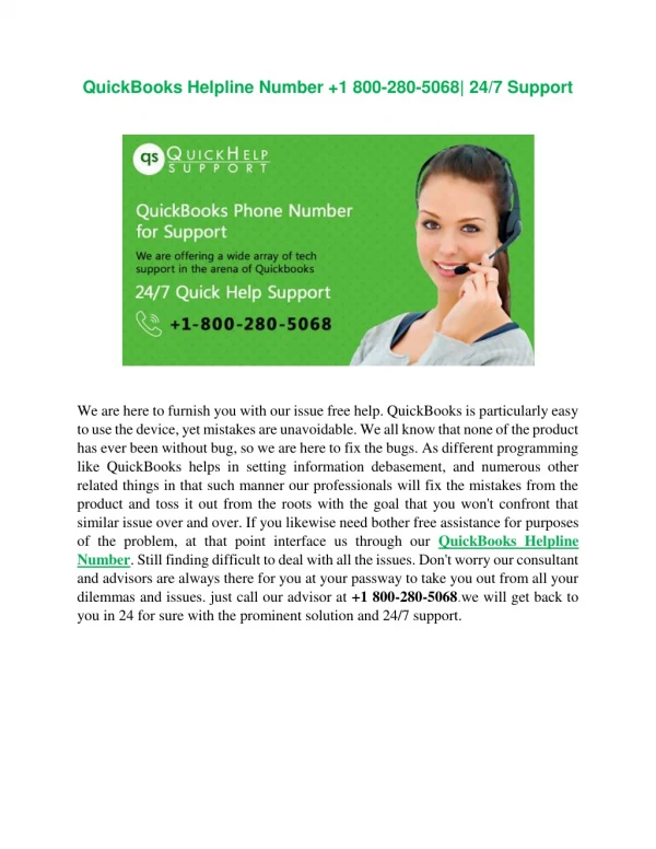 QuickBooks Helpline Number |  1-800-280-5068| Tech Support