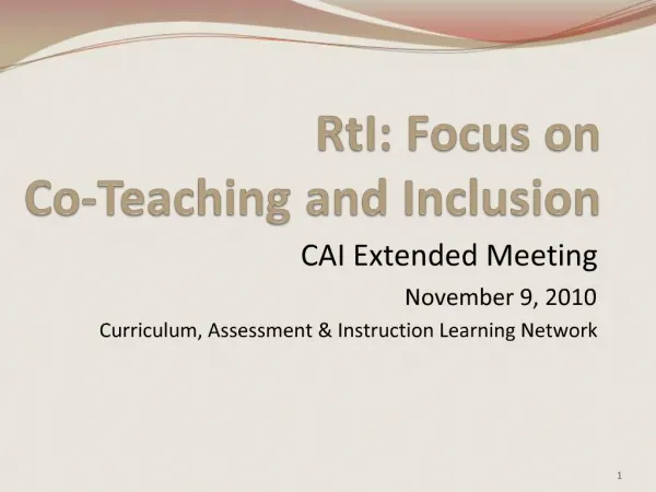 RtI: Focus on Co-Teaching and Inclusion
