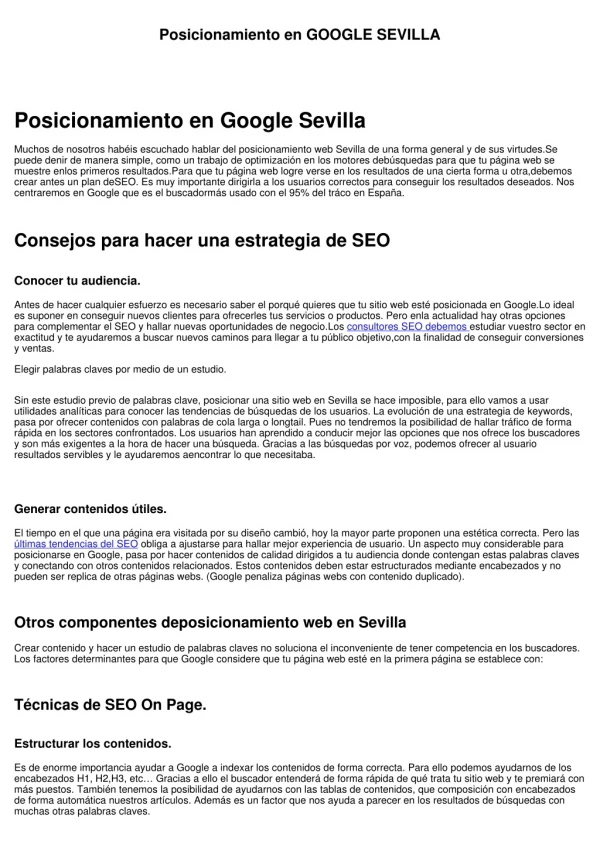 Posicionamiento en GOOGLE SEVILLA