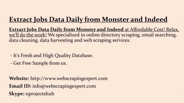 Extract Jobs Data Daily from Monster and Indeed