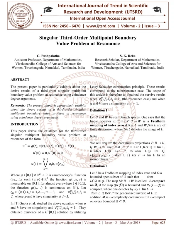 Singular Third Order Multipoint Boundary Value Problem at Resonance