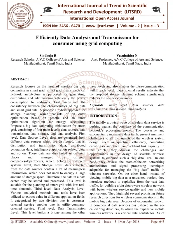 Efficiently Data Analysis and Transmission for consumer using grid computing