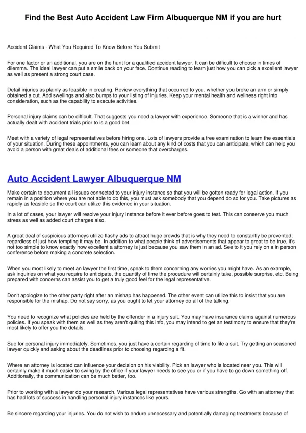 Find the Best Auto Accident Attorney Albuquerque if you are hurt