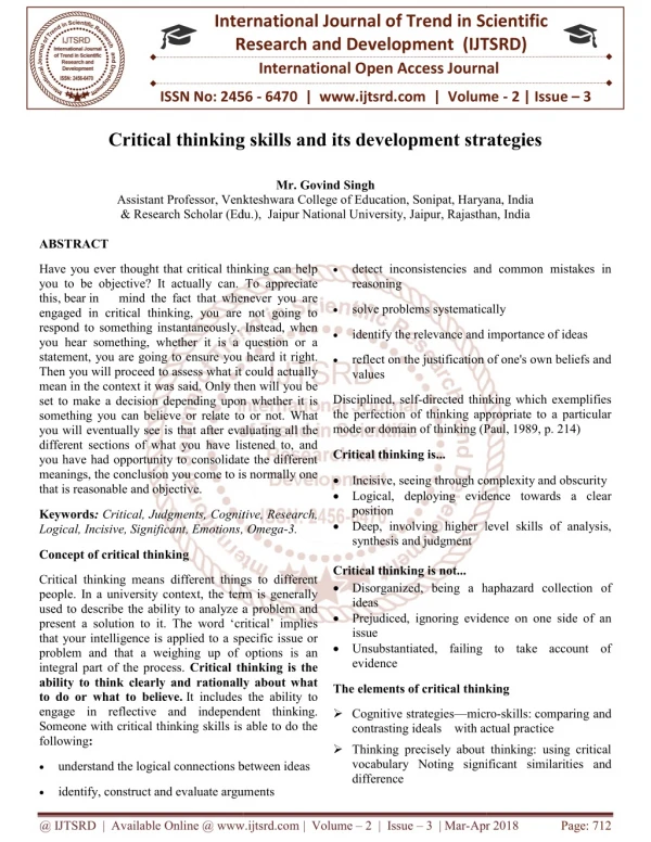Critical thinking skills and its development strategies