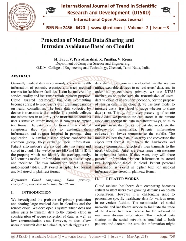 Protection of Medical Data Sharing and Intrusion Avoidance Based on Cloudlet