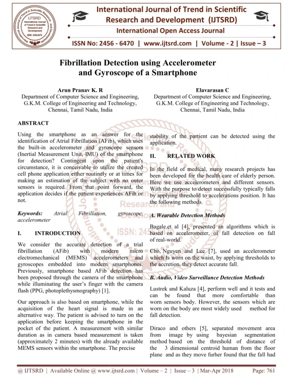 Fibrillation Detection using Accelerometer and Gyroscope of a Smartphone