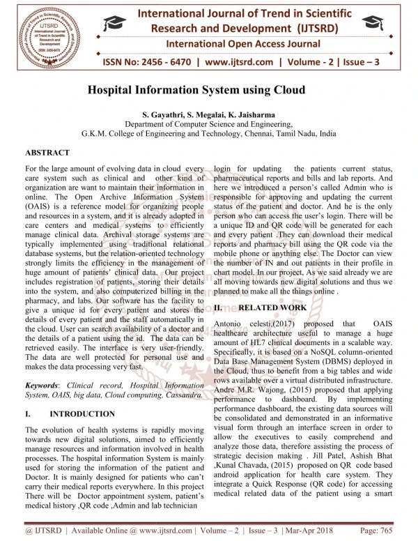 Hospital Information System using Cloud
