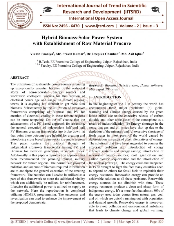 Hybrid Biomass Solar Power System with Establishment of Raw Material Procure