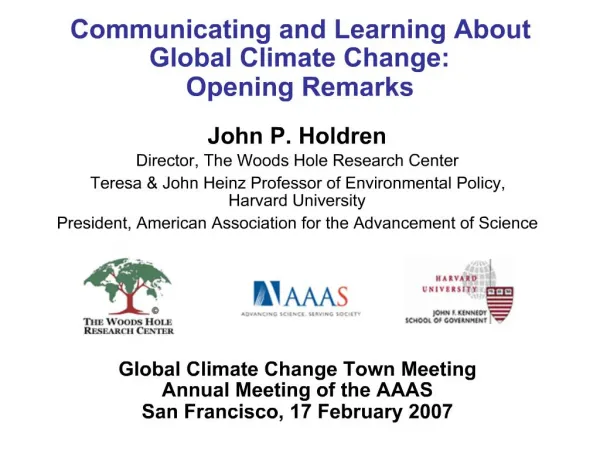 Communicating and Learning About Global Climate Change: Opening Remarks