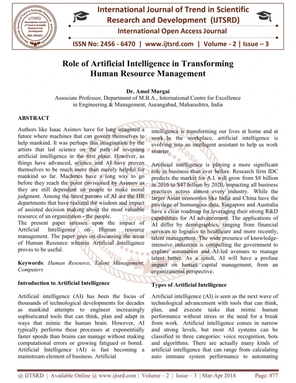 Role of Artificial Intelligence in Transforming Human Resource Management