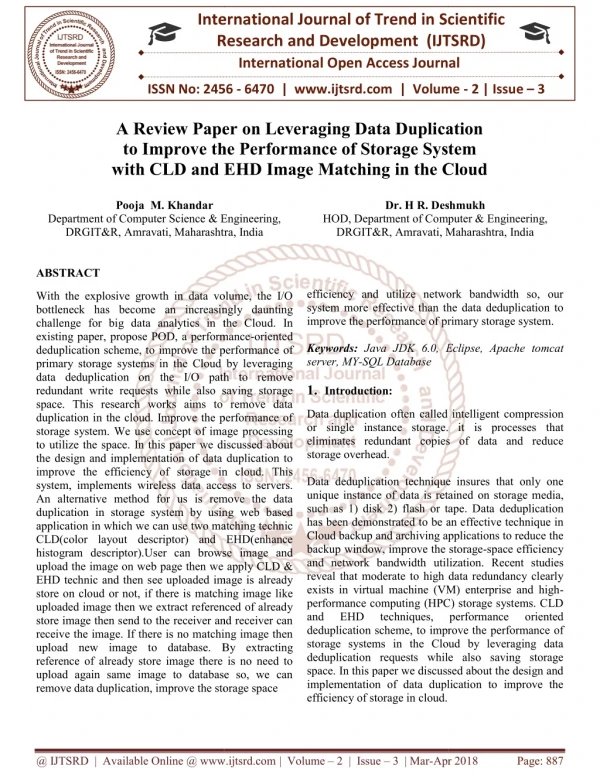 A Review Paper on Leveraging Data Duplication to Improve the Performance of Storage System with CLD and EHD Image Matchi